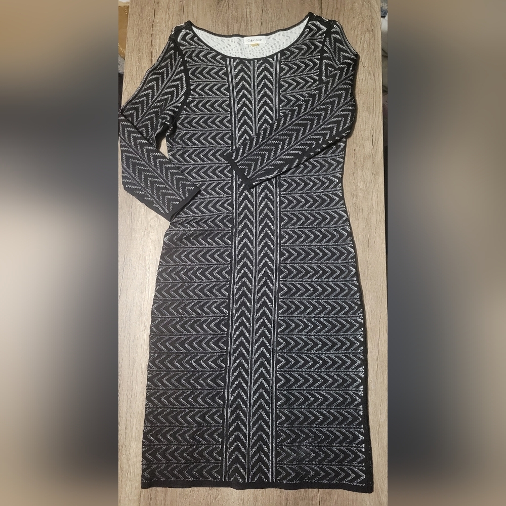 Calvin Klein Black and White Chevron Dress